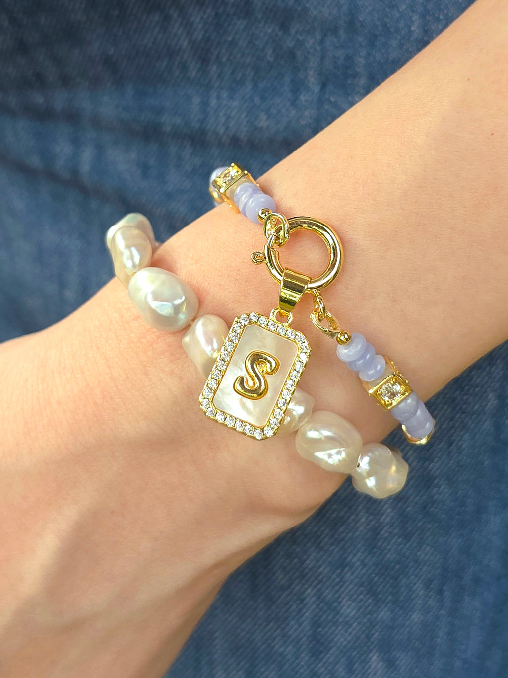 Initial Spell - Blue Lace Agate Bracelet